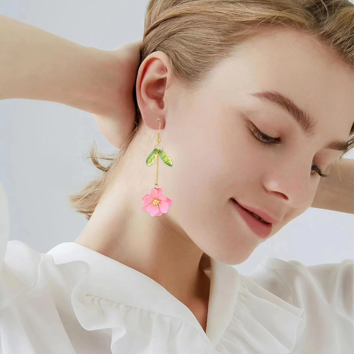 Boho Flower Dangle Earrings Cute Green Leaf Fairy Statement Summer Refreshing Seaside Idyllic Holiday Earrings