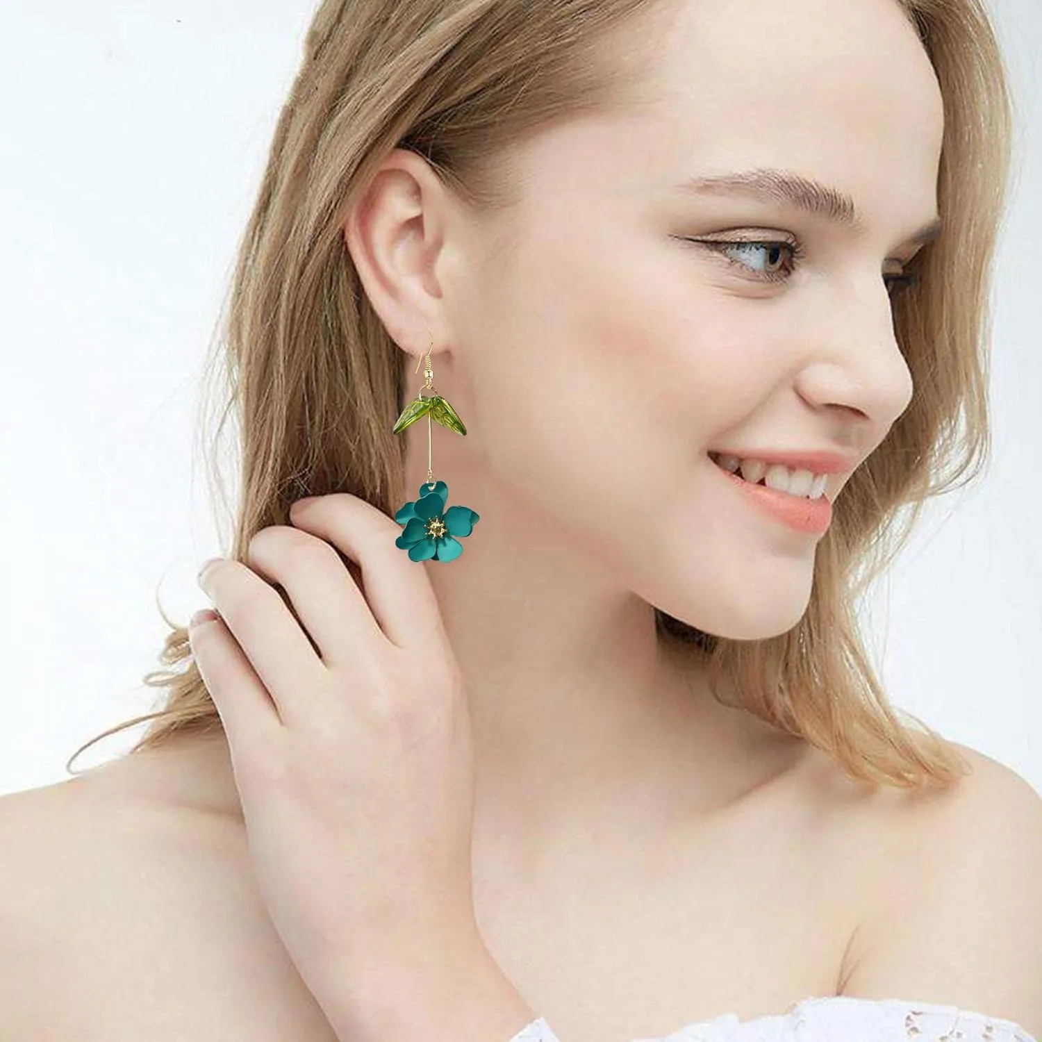 Boho Flower Dangle Earrings Cute Green Leaf Fairy Statement Summer Refreshing Seaside Idyllic Holiday Earrings