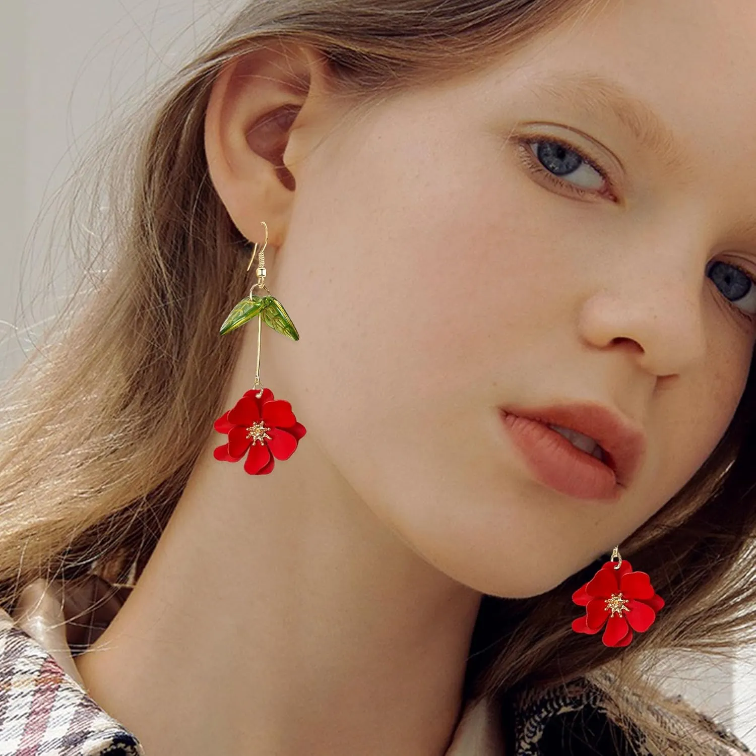 Boho Flower Dangle Earrings Cute Green Leaf Fairy Statement Summer Refreshing Seaside Idyllic Holiday Earrings