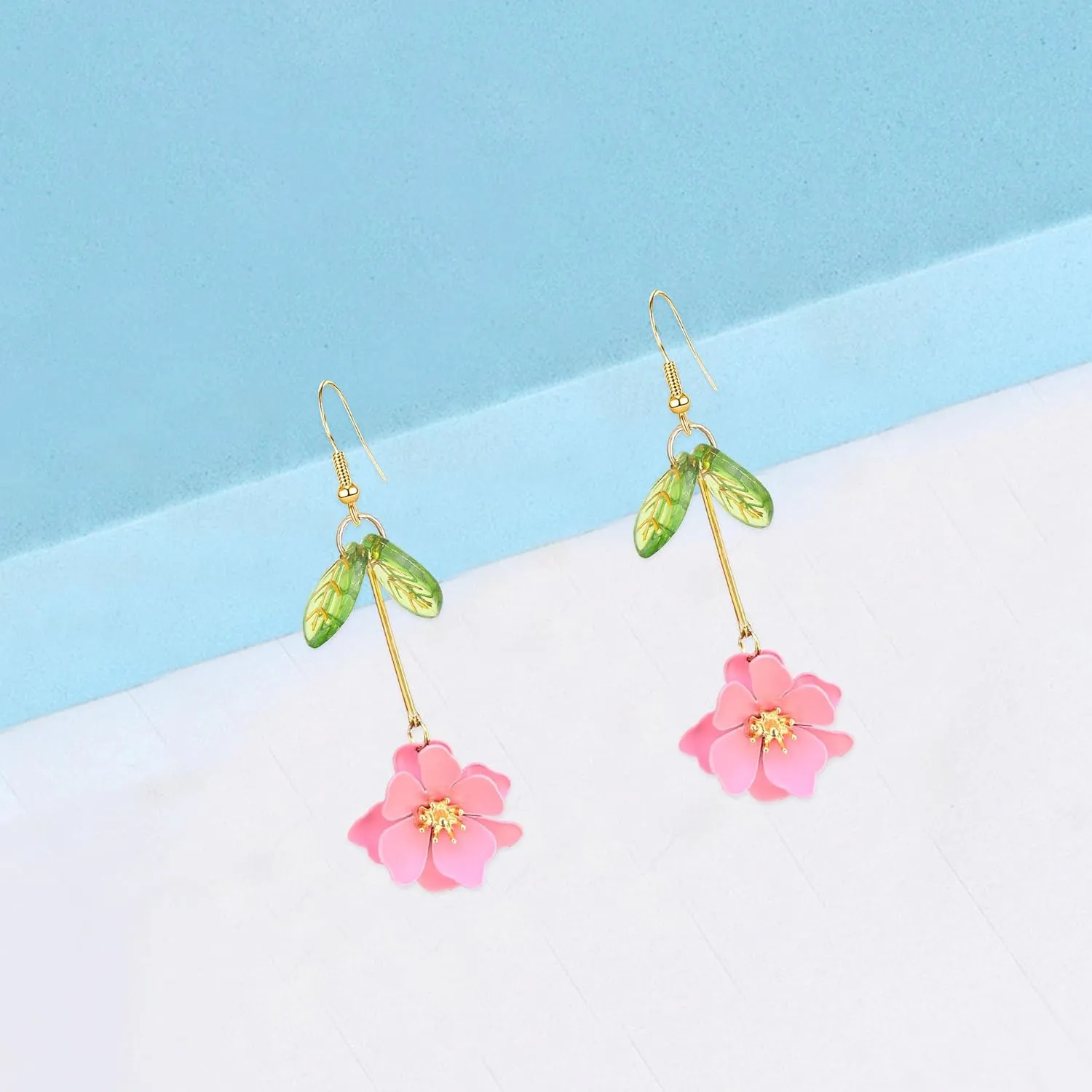 Boho Flower Dangle Earrings Cute Green Leaf Fairy Statement Summer Refreshing Seaside Idyllic Holiday Earrings