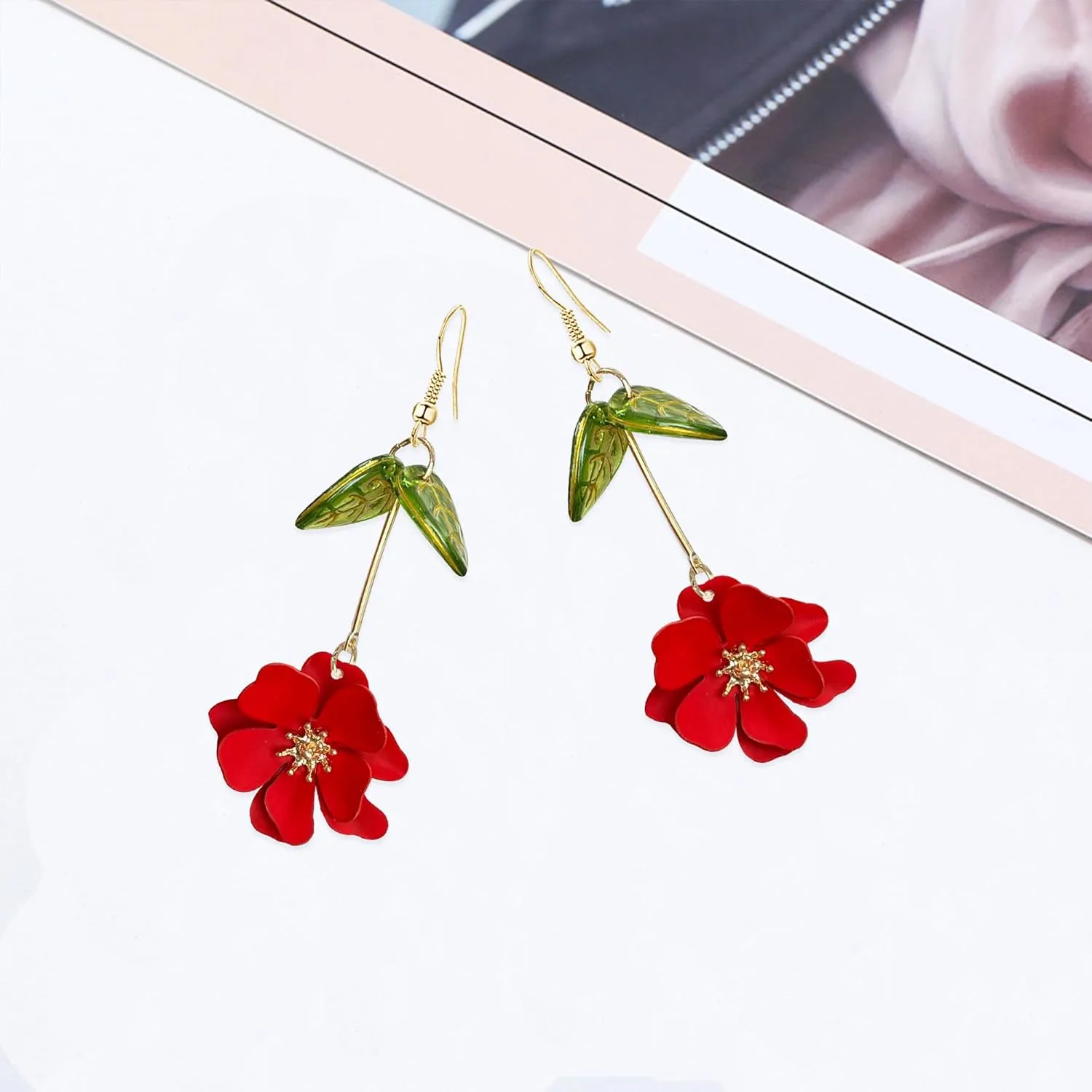 Boho Flower Dangle Earrings Cute Green Leaf Fairy Statement Summer Refreshing Seaside Idyllic Holiday Earrings