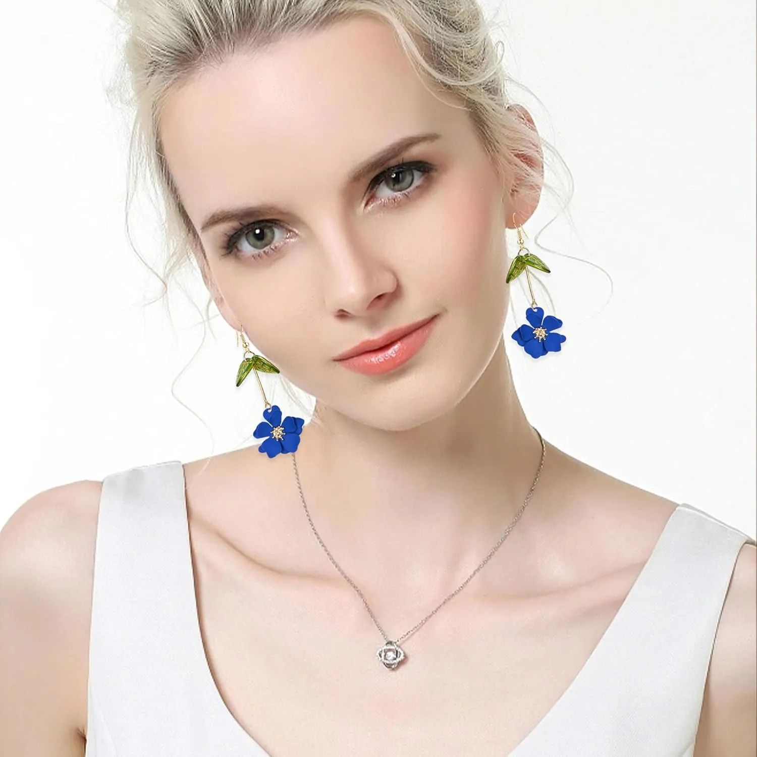 Boho Flower Dangle Earrings Cute Green Leaf Fairy Statement Summer Refreshing Seaside Idyllic Holiday Earrings