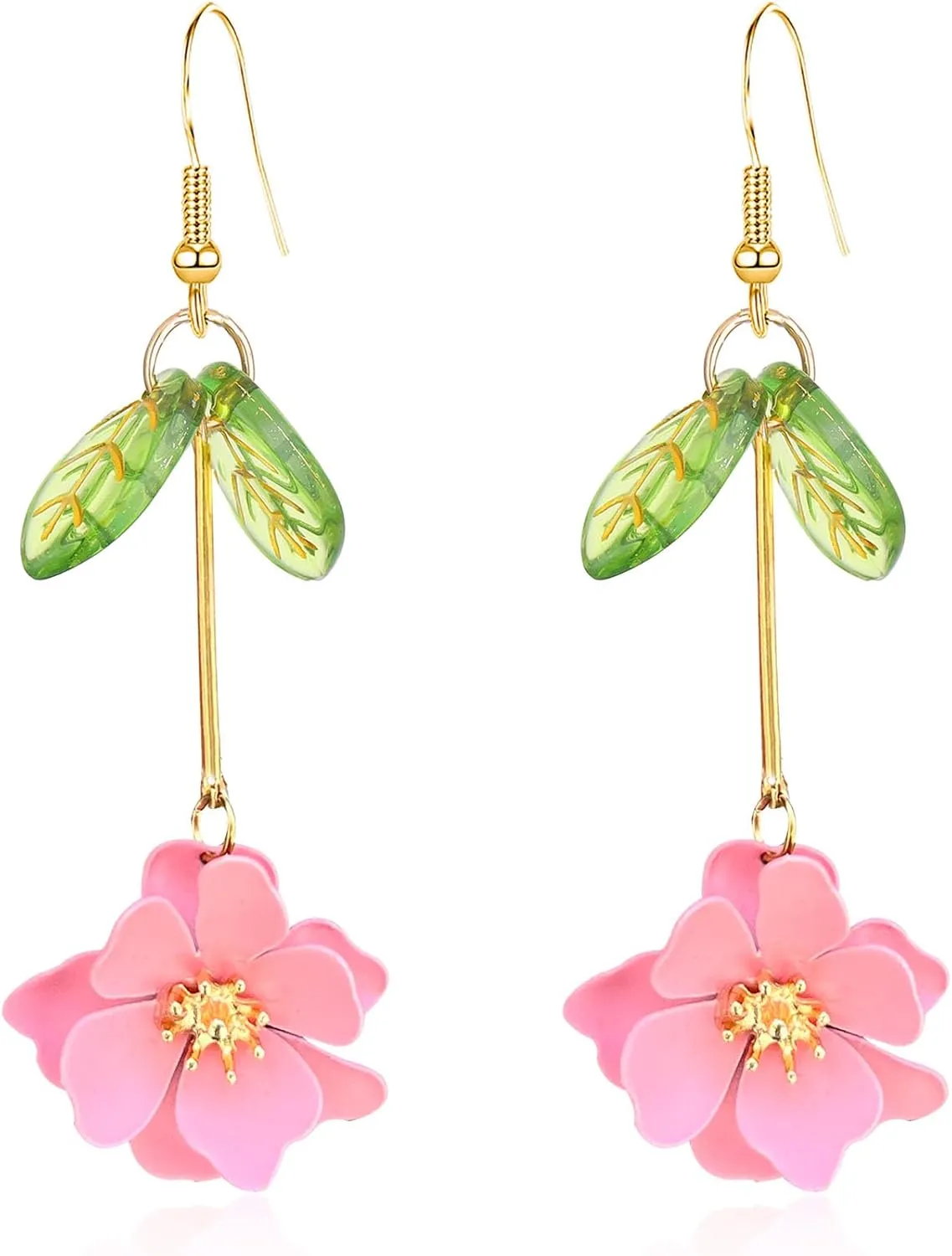 Boho Flower Dangle Earrings Cute Green Leaf Fairy Statement Summer Refreshing Seaside Idyllic Holiday Earrings