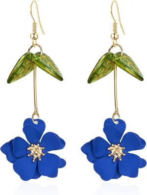 Boho Flower Dangle Earrings Cute Green Leaf Fairy Statement Summer Refreshing Seaside Idyllic Holiday Earrings