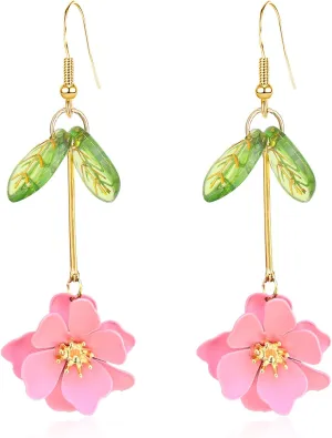 Boho Flower Dangle Earrings Cute Green Leaf Fairy Statement Summer Refreshing Seaside Idyllic Holiday Earrings