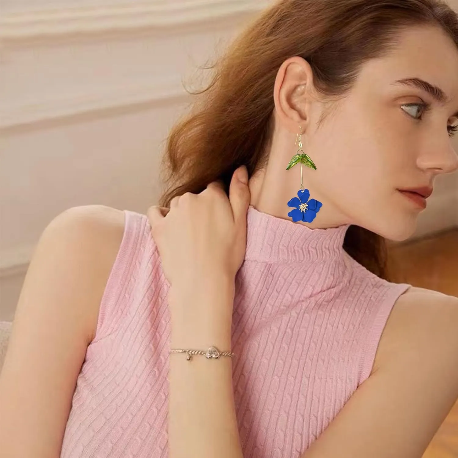 Boho Flower Dangle Earrings Cute Green Leaf Fairy Statement Summer Refreshing Seaside Idyllic Holiday Earrings