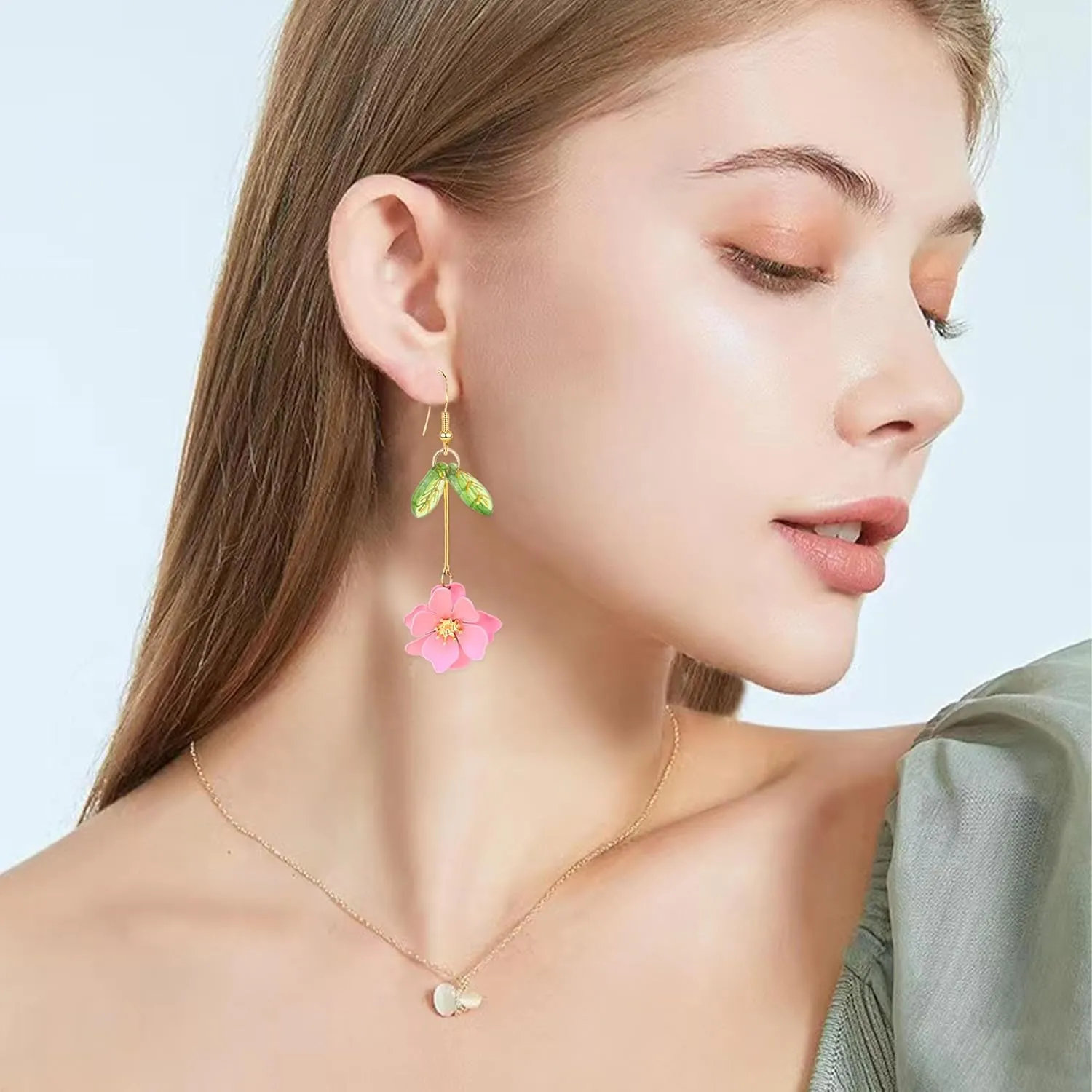 Boho Flower Dangle Earrings Cute Green Leaf Fairy Statement Summer Refreshing Seaside Idyllic Holiday Earrings