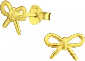 Bow 925 Sterling Silver Stud Earrings, Gold-Plated, Dainty Piercing Jewelry