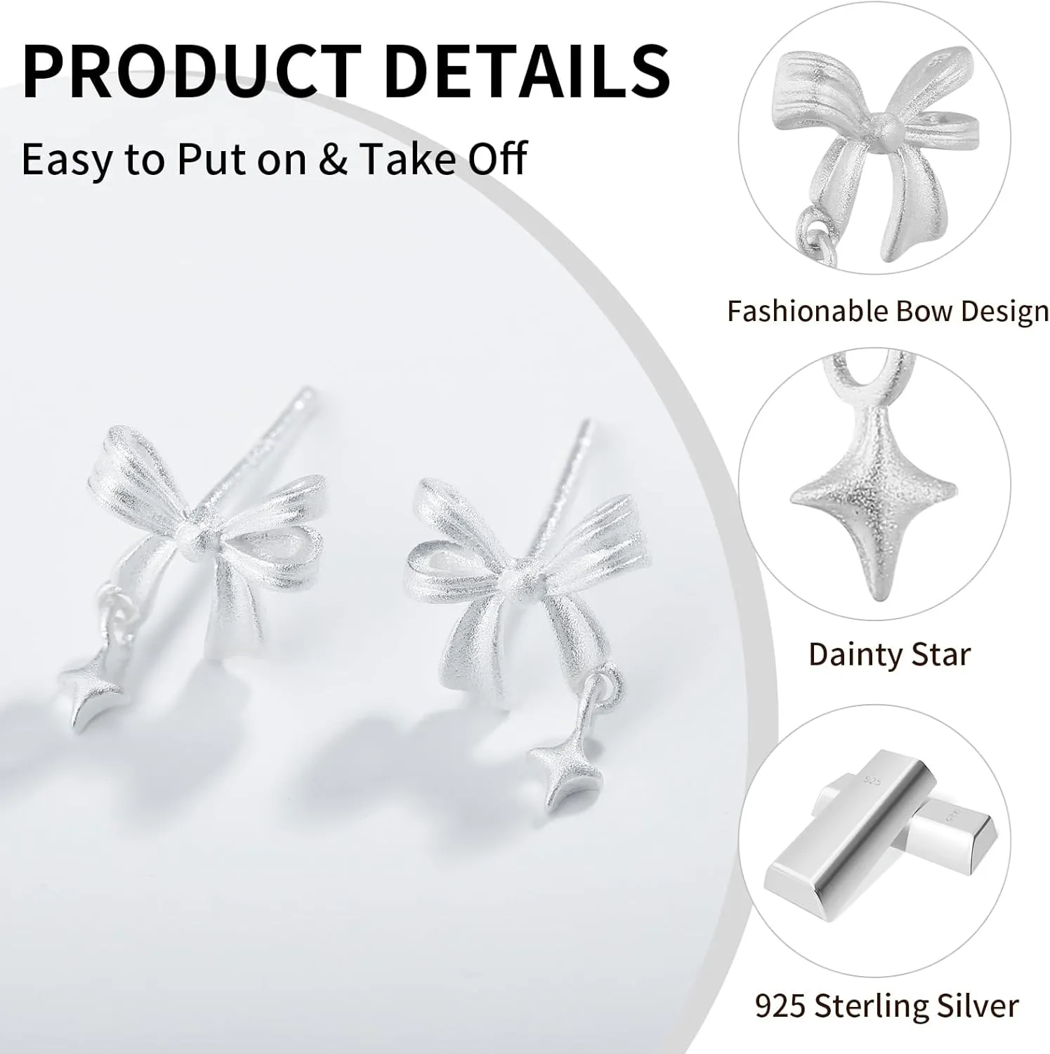 Bow Earrings 925 Sterling Silver Stud Earrings Dainty Small Bowknot Earrings