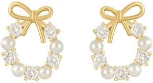 Bow Earrings, Hoop Earrings, Dainty Earrings Set, 14K Gold Plated Small Pearl Stud Earrings, Hypoallergenic Earrings, S925 Silver, Lightweight, Party Jewelry Gift for Women