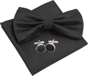 Bow Tie for Men Pre-Tied BowTie with Pocket Square Cufflink Set Solid Color BowTie for Wedding Tuxedo Party