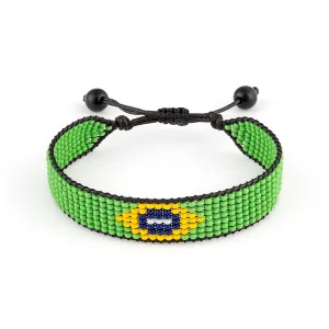 Brazil Flag Bracelet: Handmade Bracelet,Adjustable Beaded Boho-Style Rope Bracelet with Patriotic Design