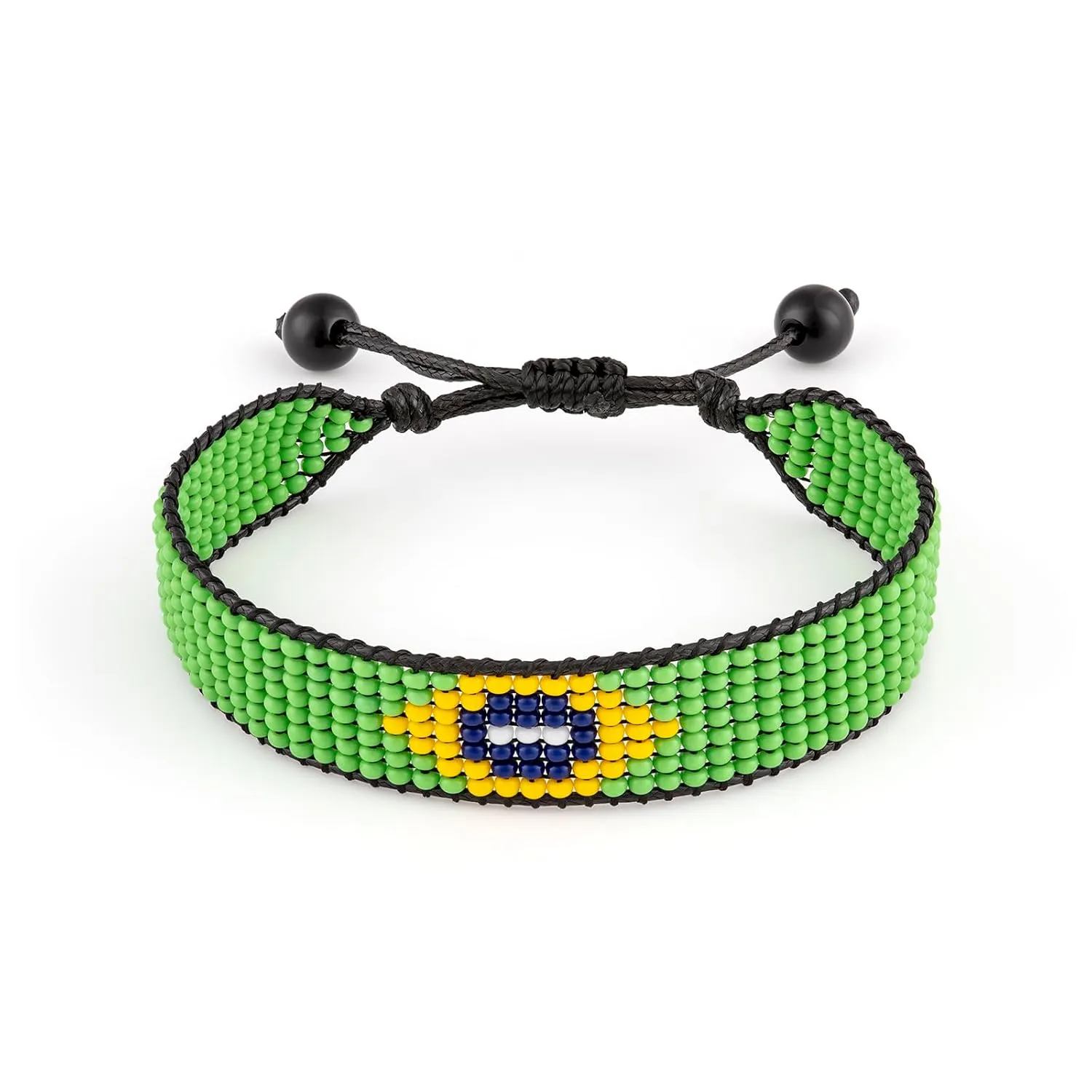 Brazil Flag Bracelet: Handmade Bracelet,Adjustable Beaded Boho-Style Rope Bracelet with Patriotic Design