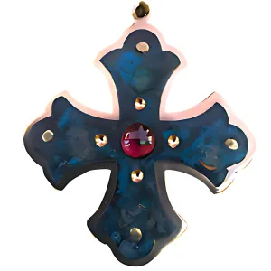 Bronze Ross Cross Pendant Adjustable Bronze Necklace Handmade Natural Stones Jasper Green and Garnet for Women Men Medieval Byzantine