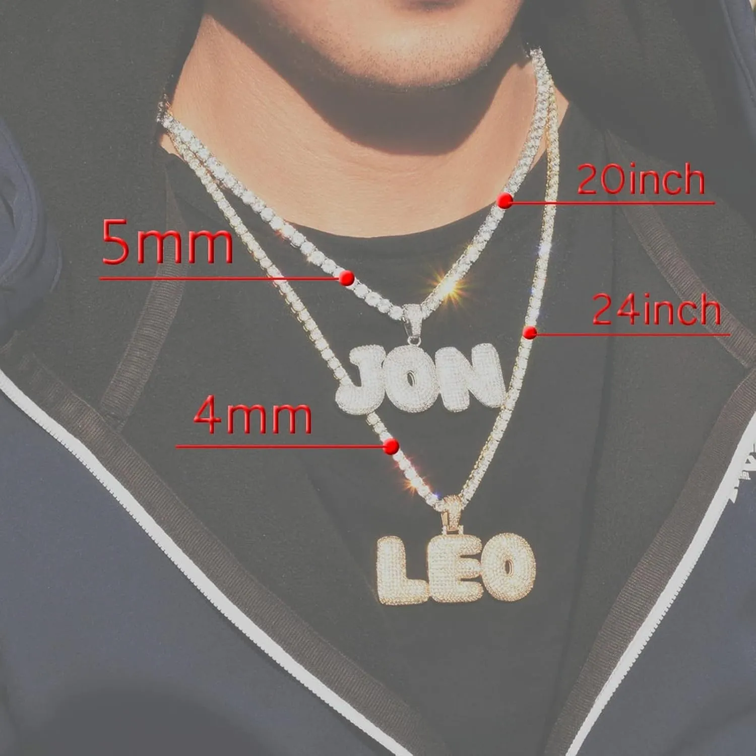 Bubble Letter Custom Name Necklaces Personalized Pendants Real Gold Plated Hip Hop Jewelry Collares Custom Name Necklace (Gold 18inch Rope Chain,Custom 9 Letter)