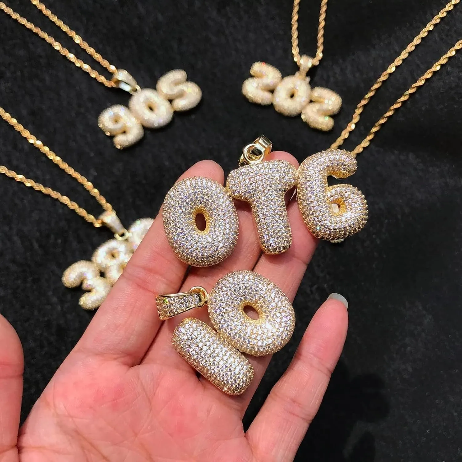 Bubble Letter Custom Name Necklaces Personalized Pendants Real Gold Plated Hip Hop Jewelry Collares Custom Name Necklace (Gold 18inch Rope Chain,Custom 9 Letter)