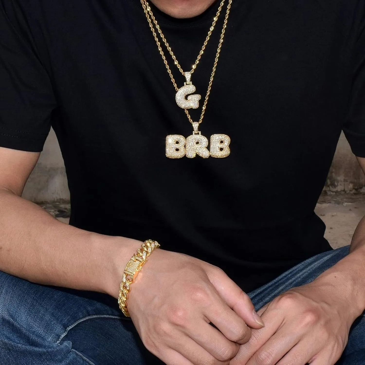 Bubble Letter Custom Name Necklaces Personalized Pendants Real Gold Plated Hip Hop Jewelry Collares Custom Name Necklace (Gold 18inch Rope Chain,Custom 9 Letter)