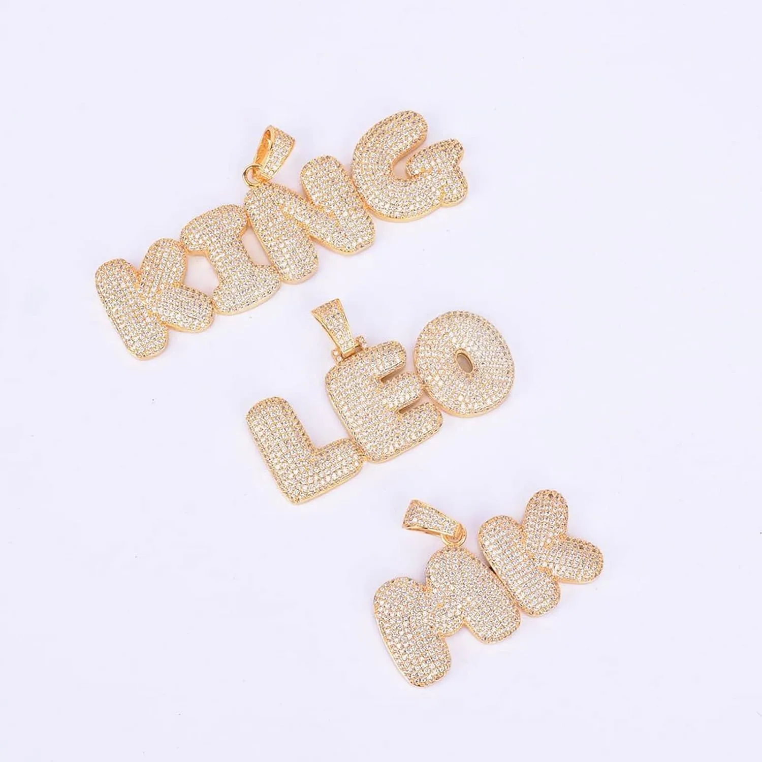 Bubble Letter Custom Name Necklaces Personalized Pendants Real Gold Plated Hip Hop Jewelry Collares Custom Name Necklace (Gold 18inch Rope Chain,Custom 9 Letter)