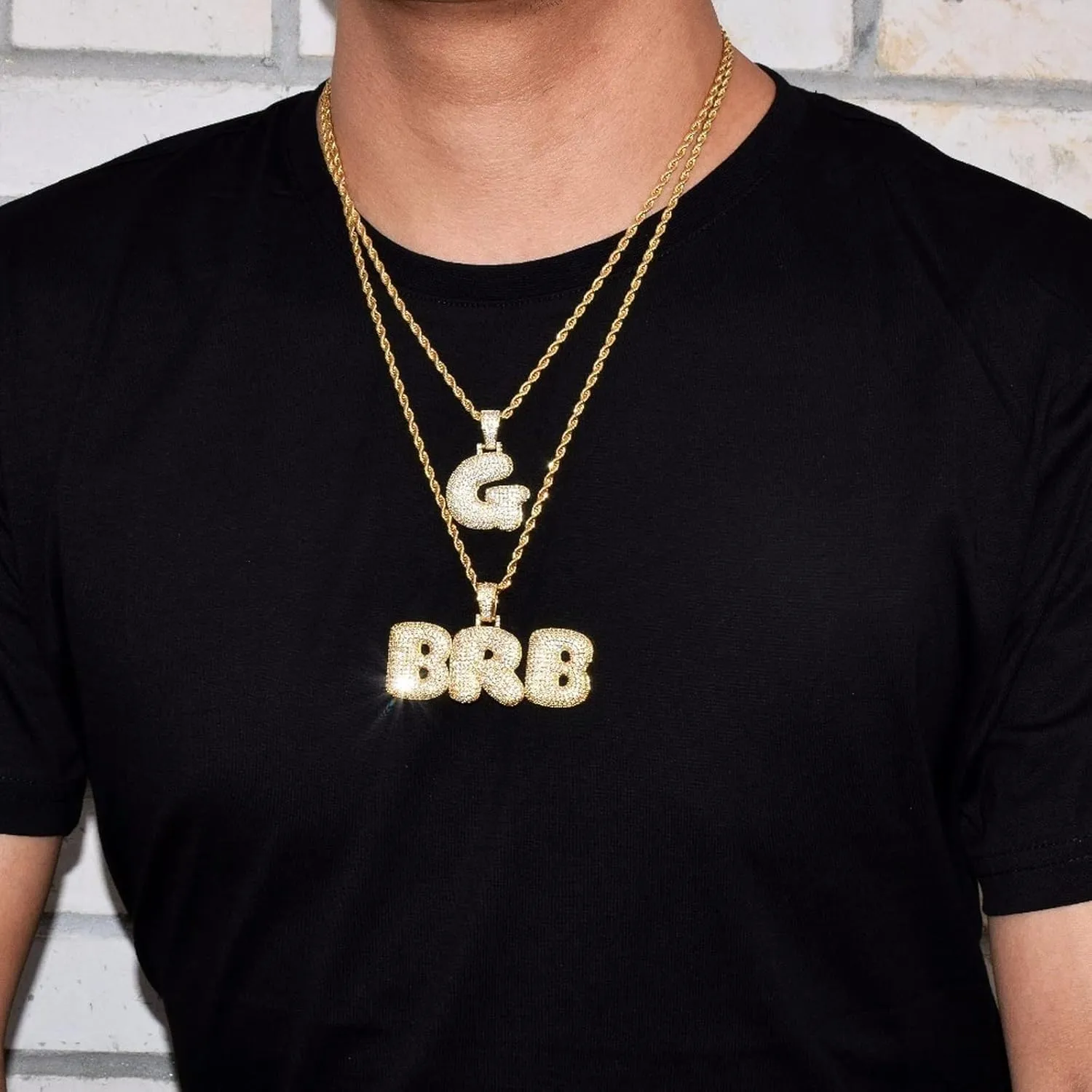 Bubble Letter Custom Name Necklaces Personalized Pendants Real Gold Plated Hip Hop Jewelry Collares Custom Name Necklace (Gold 18inch Rope Chain,Custom 9 Letter)