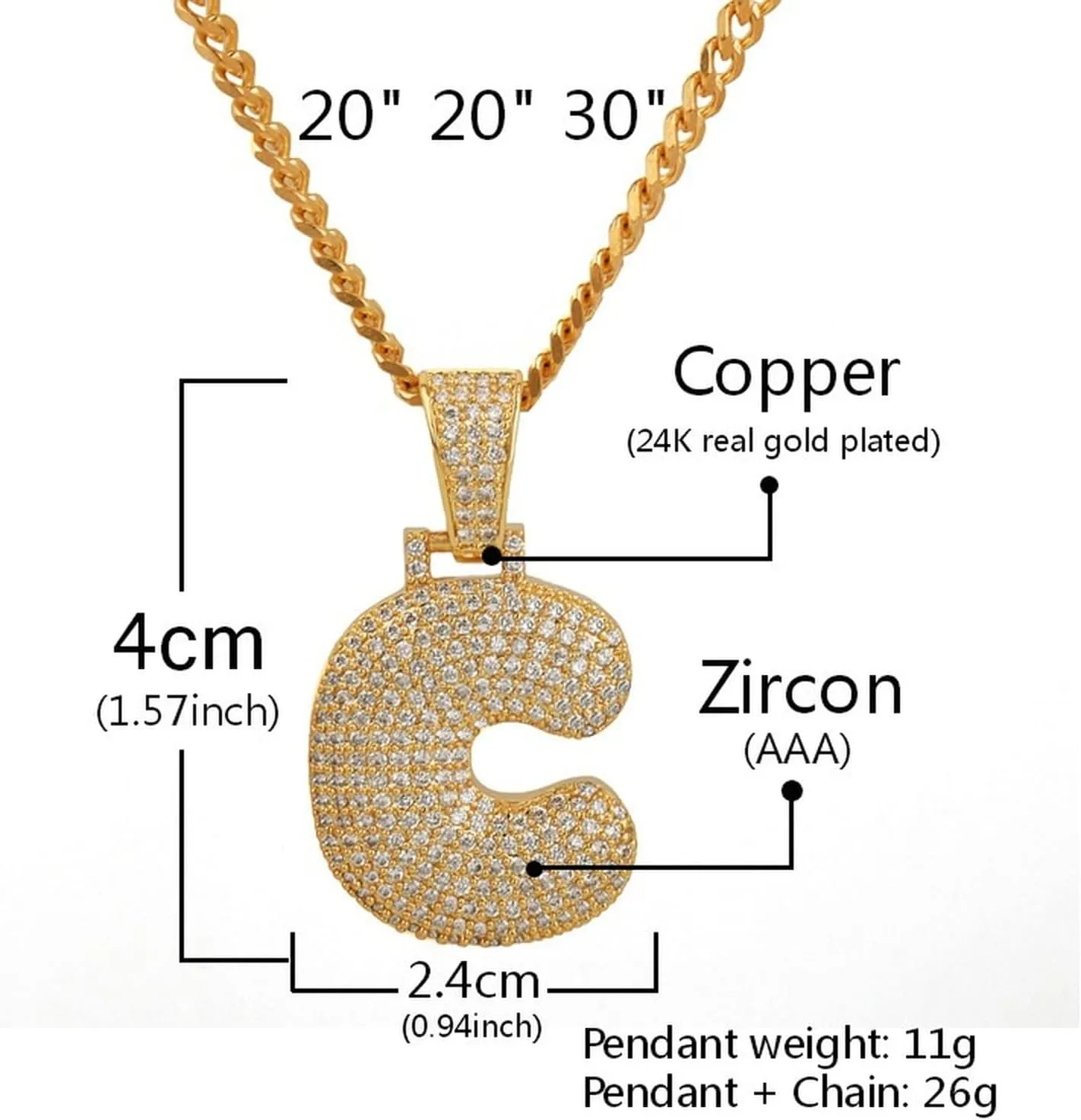 Bubble Letter Custom Name Necklaces Personalized Pendants Real Gold Plated Hip Hop Jewelry Collares Custom Name Necklace (Gold 18inch Rope Chain,Custom 9 Letter)