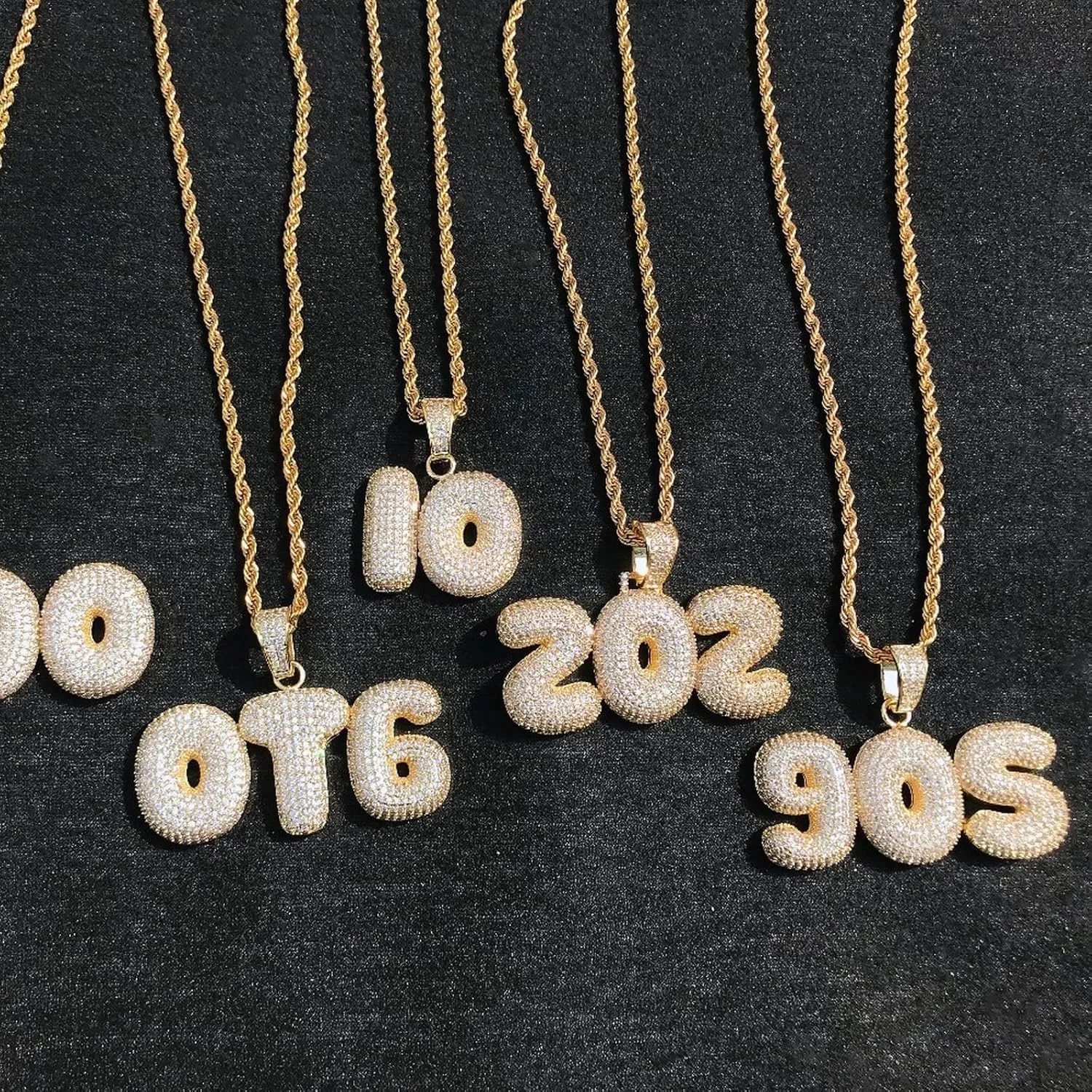 Bubble Letter Custom Name Necklaces Personalized Pendants Real Gold Plated Hip Hop Jewelry Collares Custom Name Necklace (Gold 18inch Rope Chain,Custom 9 Letter)