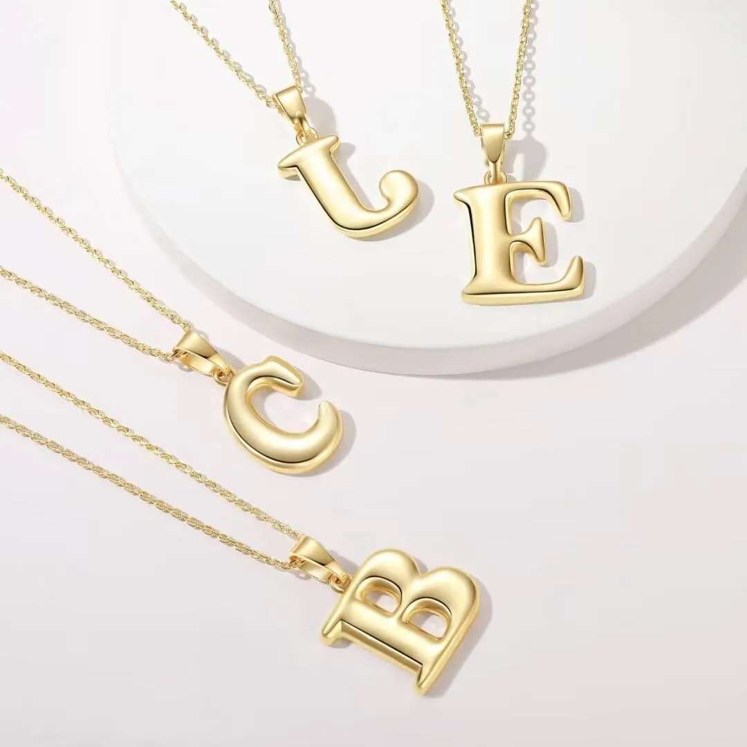 Bubble Letter Necklace Gold for Women,18K Gold Plated Charm Initial Necklaces Dainty Balloon Name A-Z Personalized Pendent Necklace Jewelry Trendy Gifts
