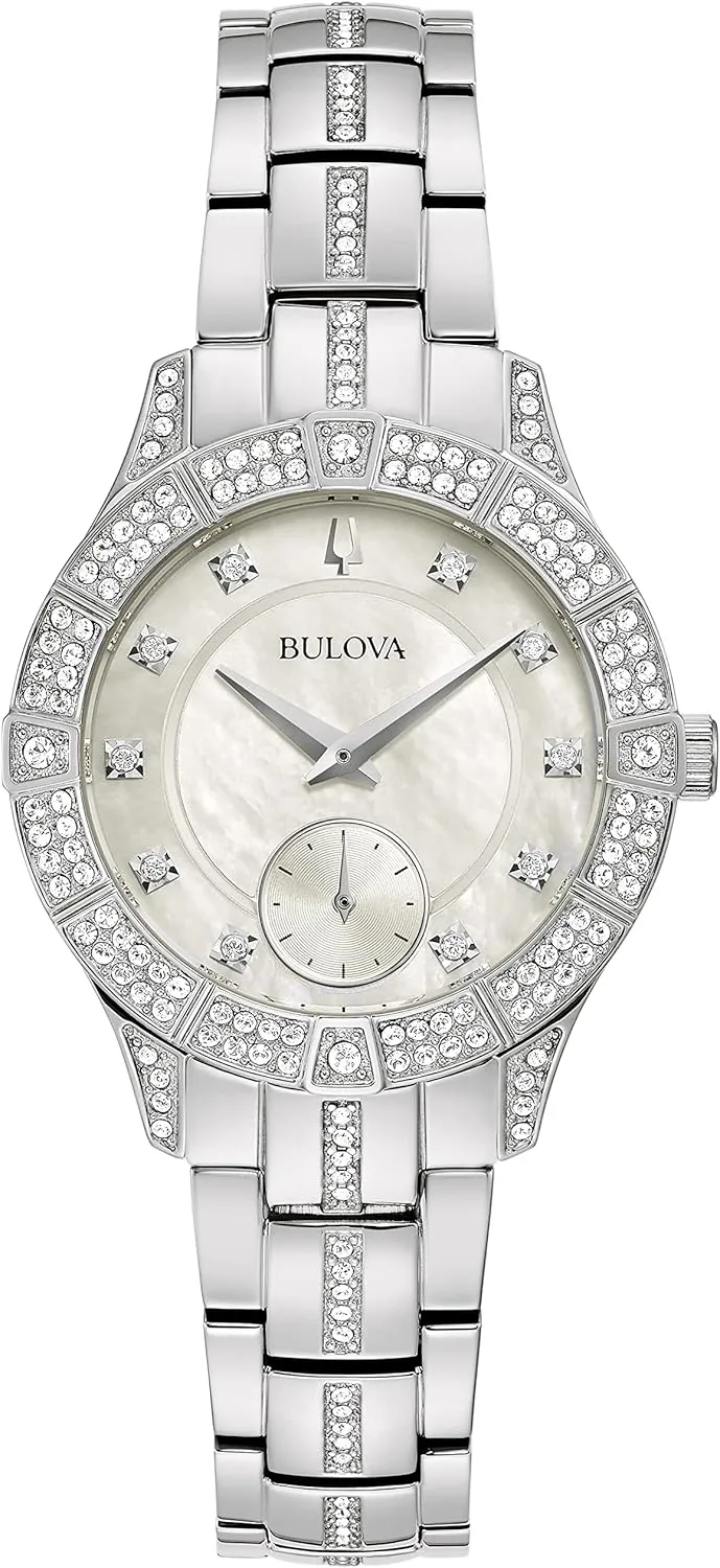Bulova Ladies' Crystal Phantom 3-Hand, Small Second Hand Quartz Watch, Mother-of-Pearl Dial