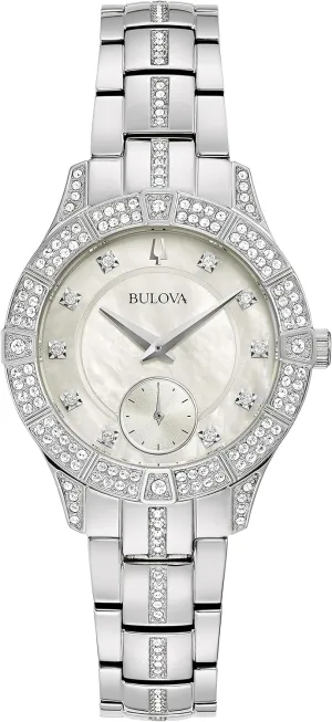 Bulova Ladies' Crystal Phantom 3-Hand, Small Second Hand Quartz Watch, Mother-of-Pearl Dial
