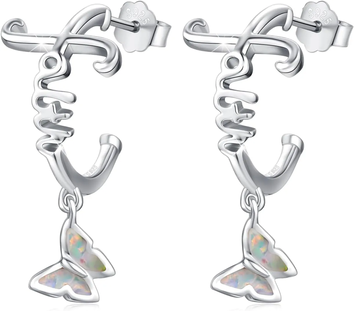 Butterfly Earrings 925 Sterling Silver Faith Cross Studs Opal Earring Religious Jewelry Gifts for Women