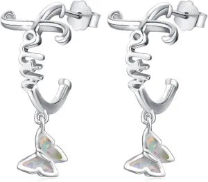 Butterfly Earrings 925 Sterling Silver Faith Cross Studs Opal Earring Religious Jewelry Gifts for Women