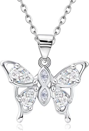 Butterfly Necklace 925 Sterling Silver Small Dainty Butterfly Necklace for Women CZ Thiny Pendant Necklace Butterfly Birthstone Jewelry for Mother's Day Valentine Birthday Gifts
