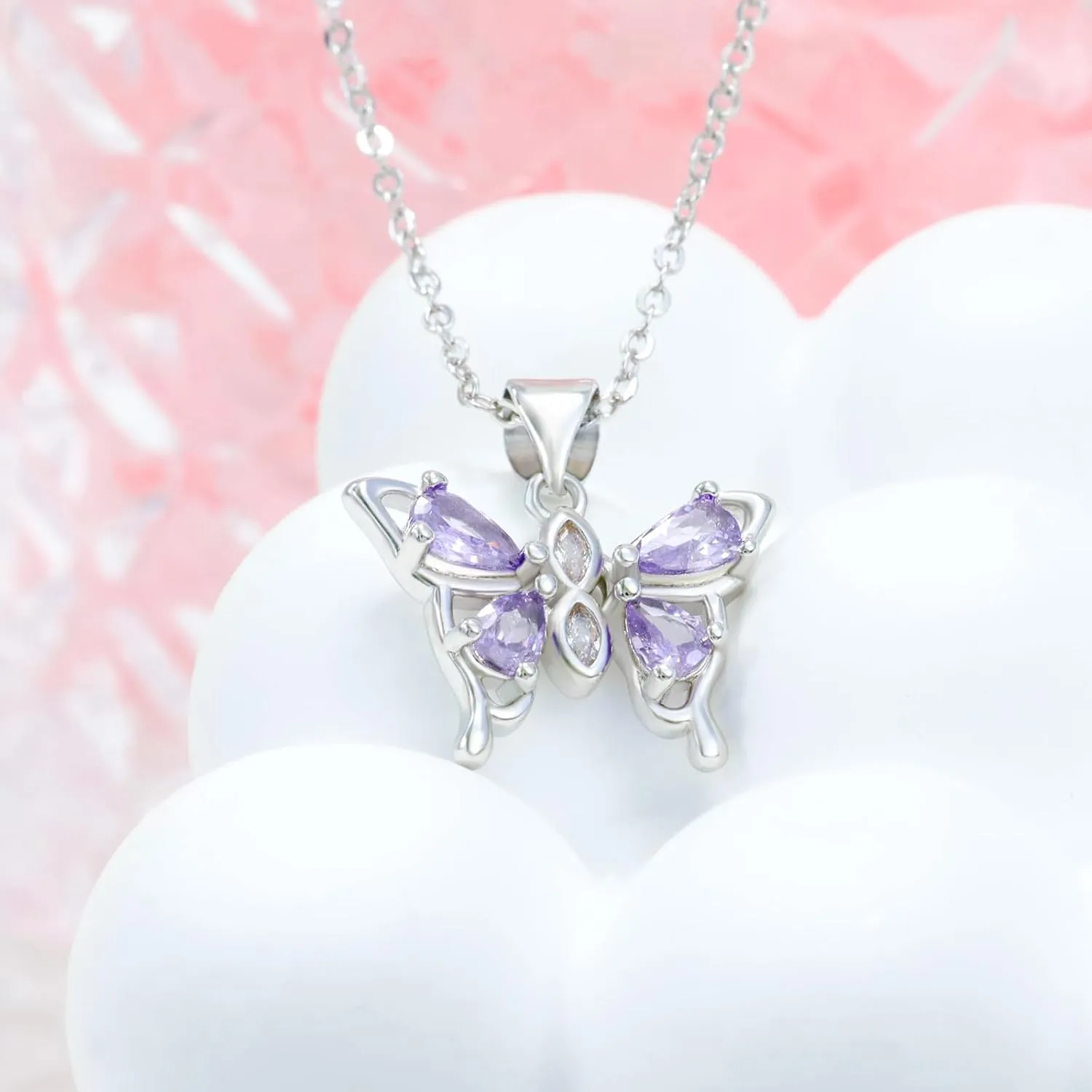 Butterfly Necklace 925 Sterling Silver Small Dainty Butterfly Necklace for Women CZ Thiny Pendant Necklace Butterfly Birthstone Jewelry for Mother's Day Valentine Birthday Gifts