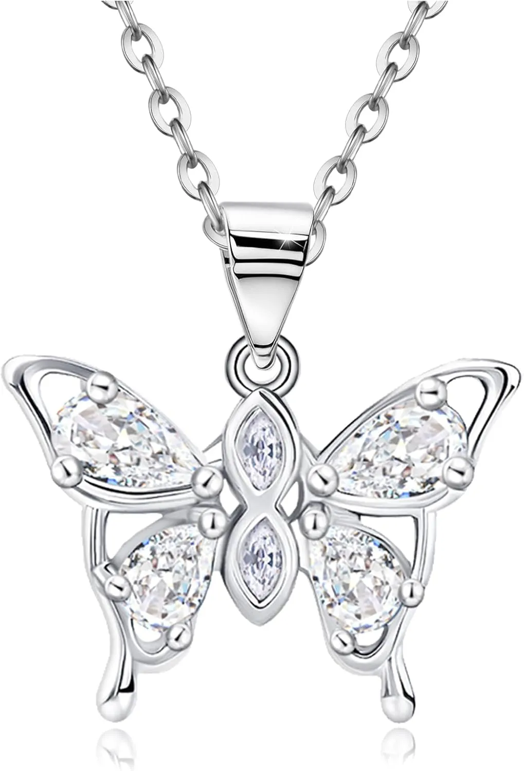 Butterfly Necklace 925 Sterling Silver Small Dainty Butterfly Necklace for Women CZ Thiny Pendant Necklace Butterfly Birthstone Jewelry for Mother's Day Valentine Birthday Gifts