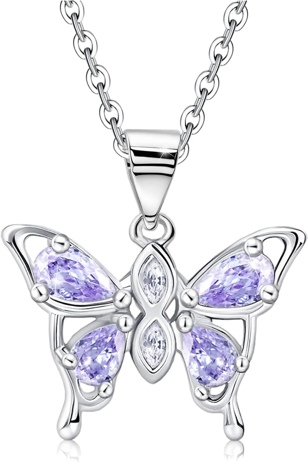 Butterfly Necklace 925 Sterling Silver Small Dainty Butterfly Necklace for Women CZ Thiny Pendant Necklace Butterfly Birthstone Jewelry for Mother's Day Valentine Birthday Gifts