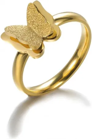 Butterfly Rings for Women Stainless Steel Double Layer Metal Smooth Frosted Wedding Couple Rings Aesthetic Vintage Jewelry Gifts