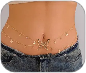 Butterfly Waist Chain for Women Silver/Gold Layered Belly Chain Adjustable Charm Sexy Body Chain Belt Y2k Stomach Chain Fashion Jewelry Gifts Accessories