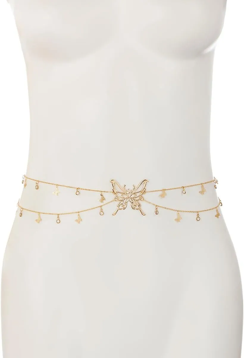 Butterfly Waist Chain for Women Silver/Gold Layered Belly Chain Adjustable Charm Sexy Body Chain Belt Y2k Stomach Chain Fashion Jewelry Gifts Accessories