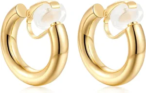 C Shape Hoop Clip-on Earrings Gold Plated Minimalistic Gold Classic Chunky Earring for Women