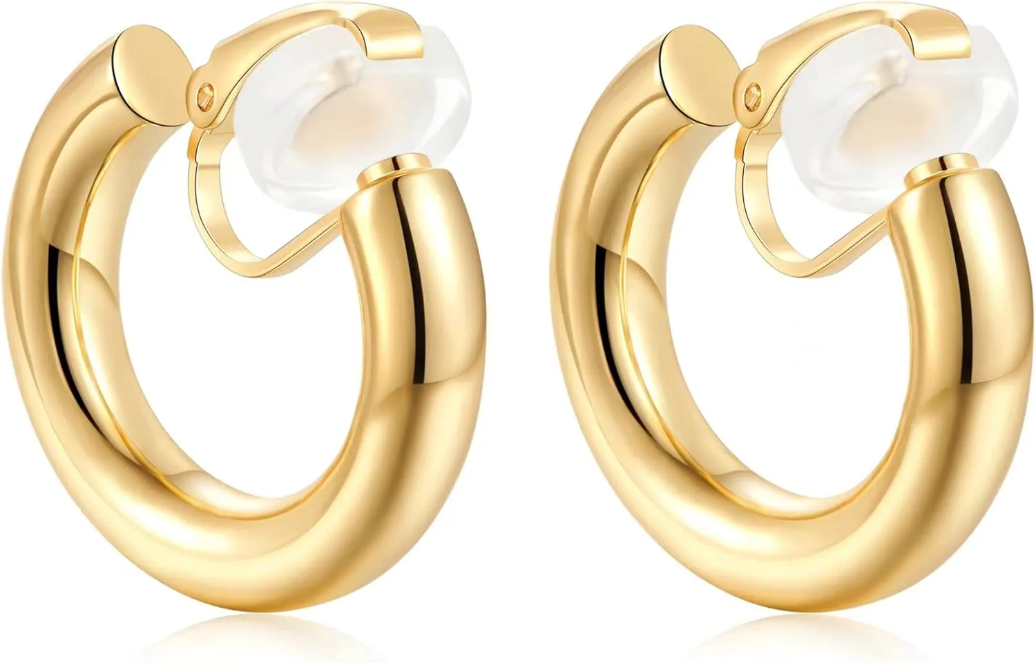 C Shape Hoop Clip-on Earrings Gold Plated Minimalistic Gold Classic Chunky Earring for Women