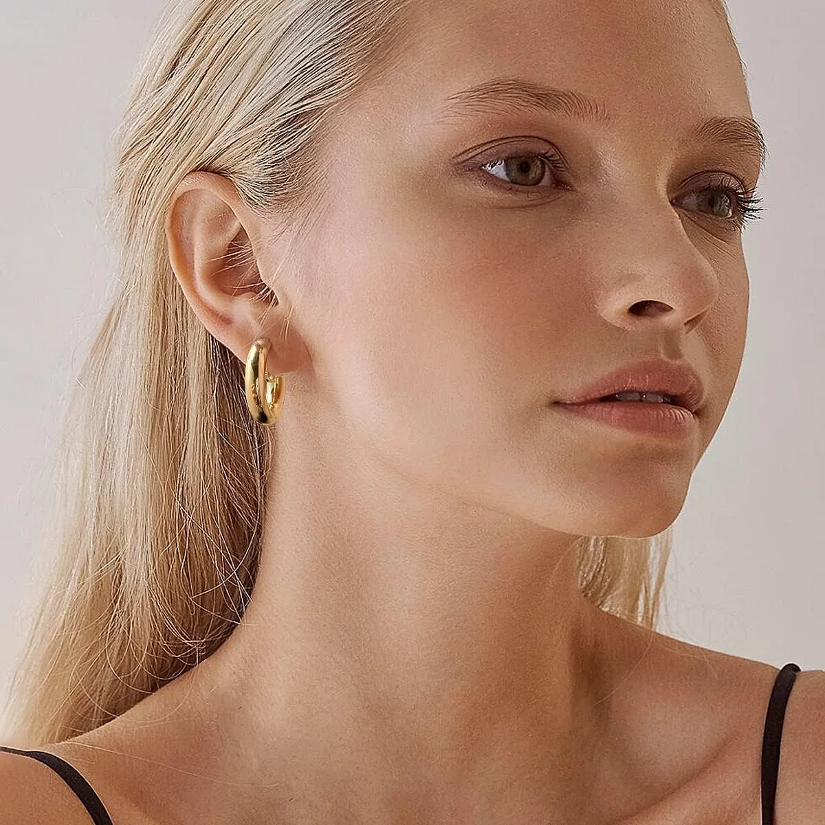 C Shape Hoop Clip-on Earrings Gold Plated Minimalistic Gold Classic Chunky Earring for Women