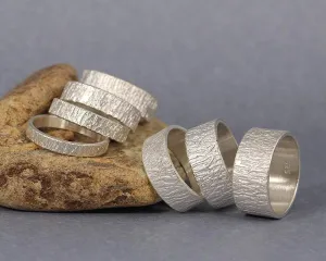 Caprixus 7mm 925 Sterling Silver Wood Bark Tree Bark Textured Rustic Wedding Band Mens Women Unisex Thick Durable Handmade Wedding Ring - Custom Engraving