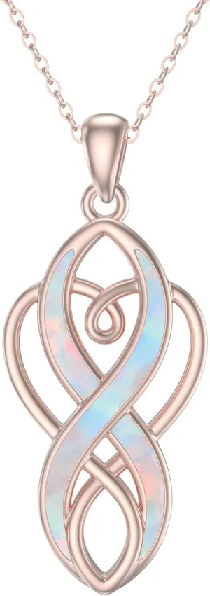 Celtic Knot Necklace for Women 925 Sterling Silver Opal Irish Necklace Infinity Heart Pendant Celtic Jewelry Birthday Gifts for Girlfriend Mom