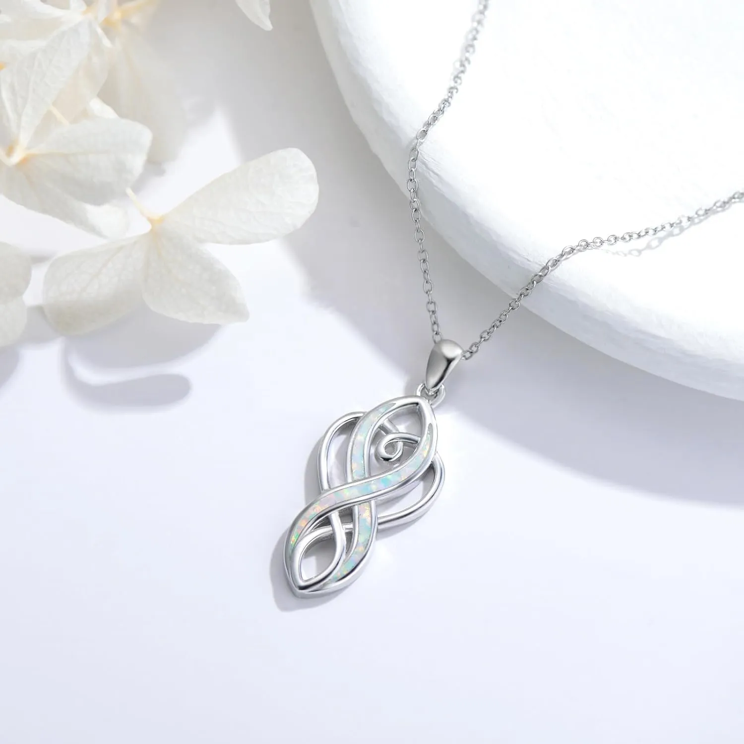 Celtic Knot Necklace for Women 925 Sterling Silver Opal Irish Necklace Infinity Heart Pendant Celtic Jewelry Birthday Gifts for Girlfriend Mom