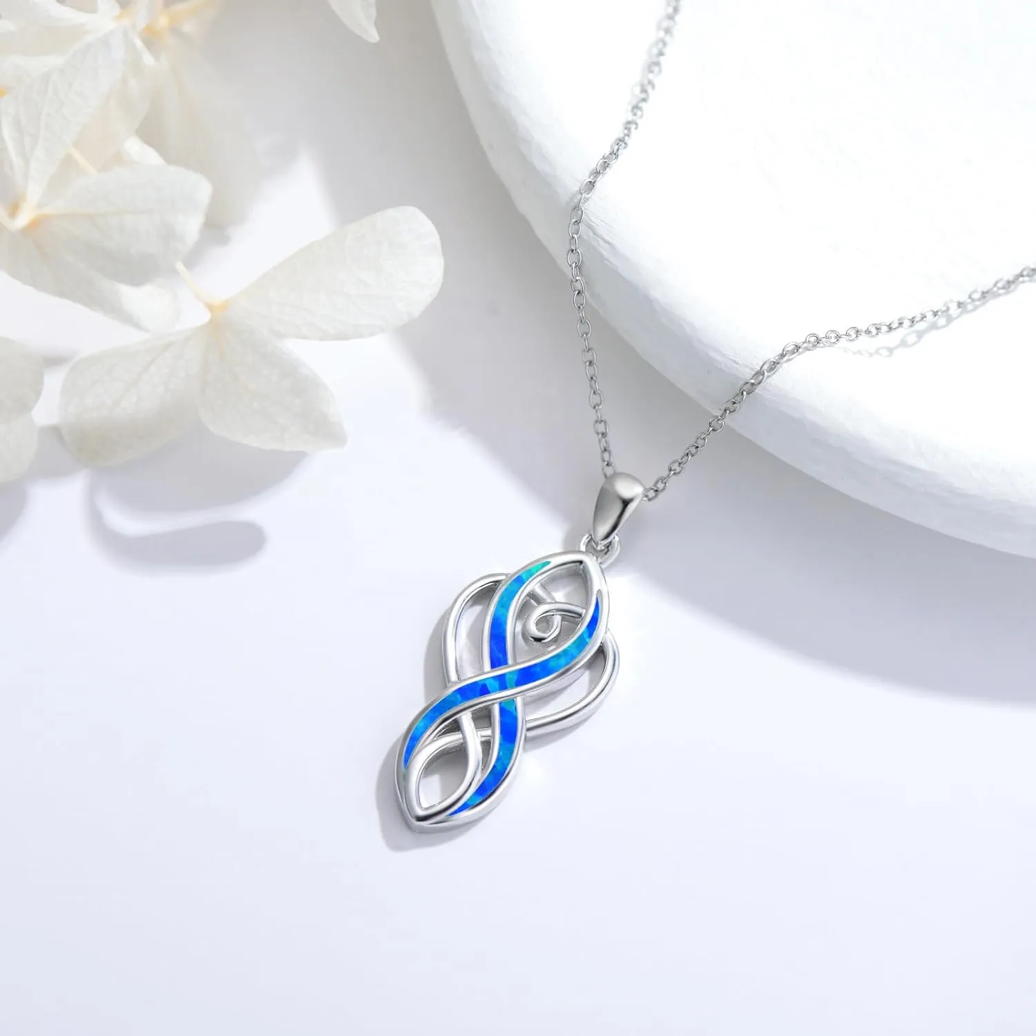 Celtic Knot Necklace for Women 925 Sterling Silver Opal Irish Necklace Infinity Heart Pendant Celtic Jewelry Birthday Gifts for Girlfriend Mom