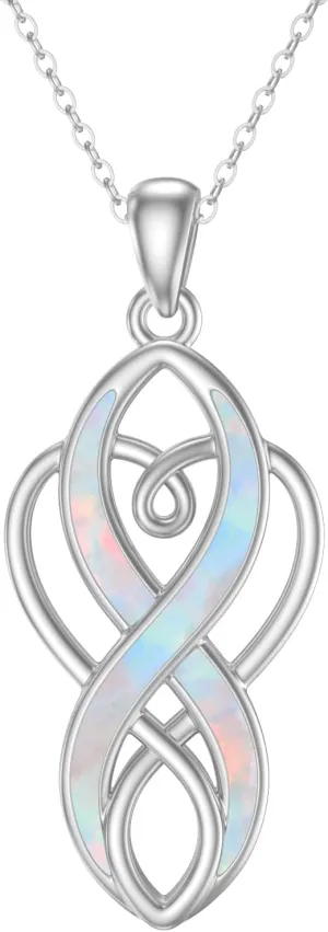 Celtic Knot Necklace for Women 925 Sterling Silver Opal Irish Necklace Infinity Heart Pendant Celtic Jewelry Birthday Gifts for Girlfriend Mom