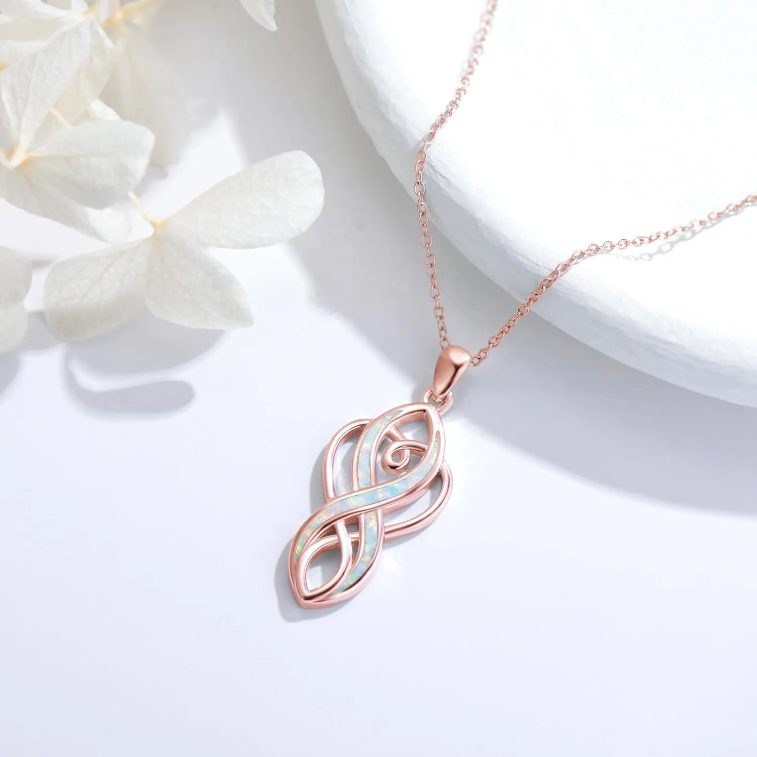 Celtic Knot Necklace for Women 925 Sterling Silver Opal Irish Necklace Infinity Heart Pendant Celtic Jewelry Birthday Gifts for Girlfriend Mom