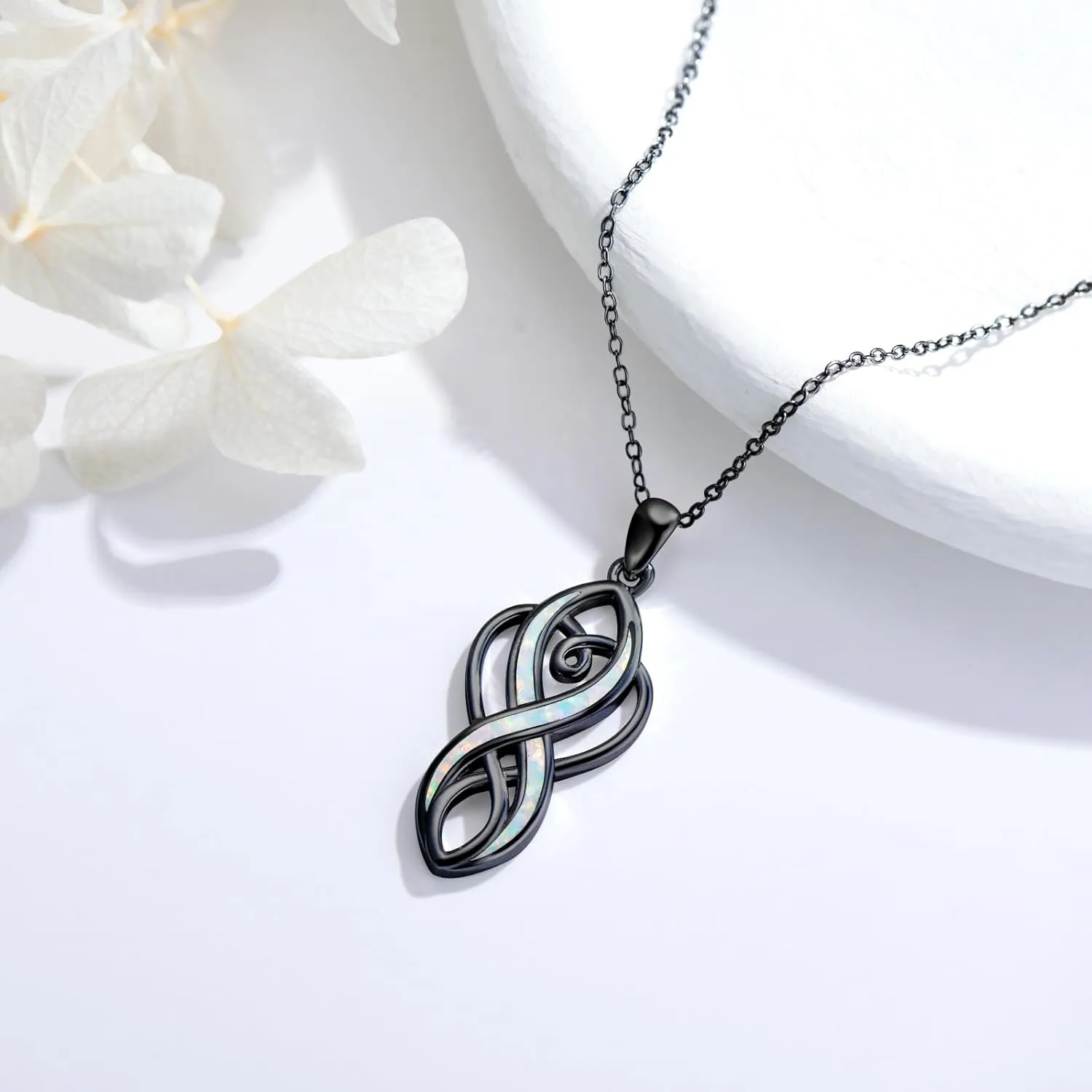 Celtic Knot Necklace for Women 925 Sterling Silver Opal Irish Necklace Infinity Heart Pendant Celtic Jewelry Birthday Gifts for Girlfriend Mom