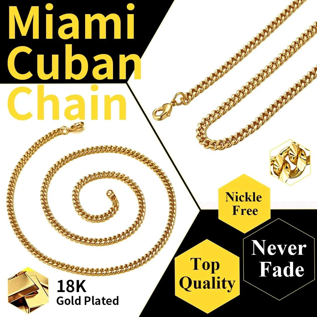 ChainsHouse Stainless Steel Cuban Chain Necklace for Men Women, 18K Gold/Black/Rose Gold Plated Miami Curb Chains,18" 20" 22" 24" 26" 28" 30" Length,4mm/7mm Wide,Send Gift Box