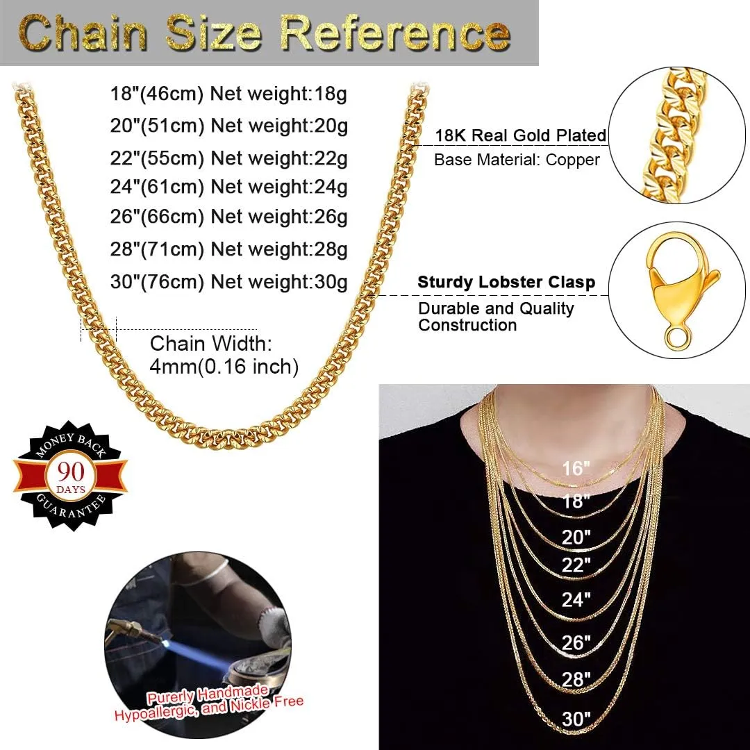 ChainsHouse Stainless Steel Cuban Chain Necklace for Men Women, 18K Gold/Black/Rose Gold Plated Miami Curb Chains,18" 20" 22" 24" 26" 28" 30" Length,4mm/7mm Wide,Send Gift Box