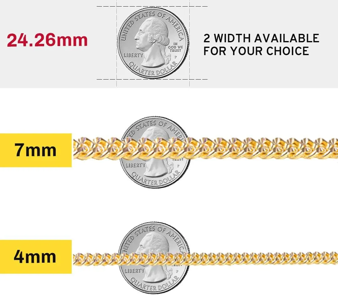 ChainsHouse Stainless Steel Cuban Chain Necklace for Men Women, 18K Gold/Black/Rose Gold Plated Miami Curb Chains,18" 20" 22" 24" 26" 28" 30" Length,4mm/7mm Wide,Send Gift Box